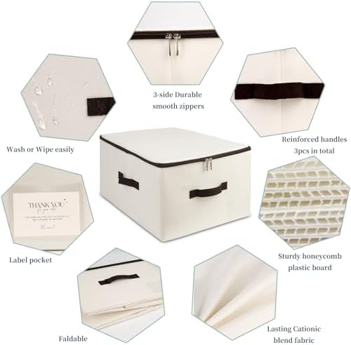 Folding Lidded Storage Bins with Lockable Zip Label Pocket Handles - Image 4