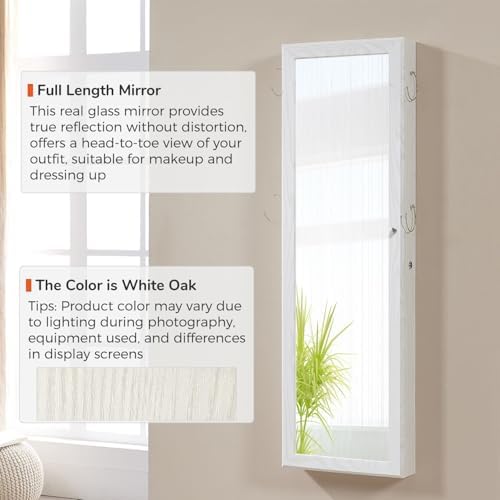 GISSAR Jewelry Mirror Armoire Wall Mount Over The Door Mirror Jewelry Cabinet Storage Mirror Organizer Lockable Full Length Door Mirror(White Oak) - Image 2