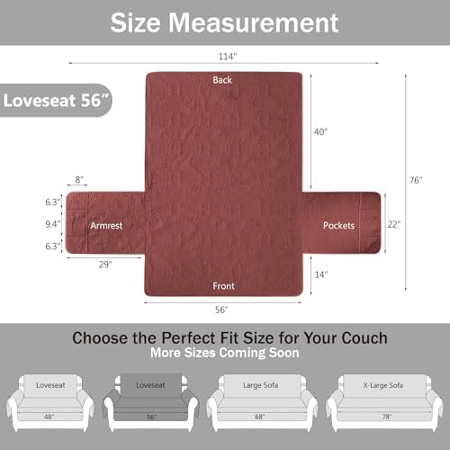 Red Loveseat Covers 2 Cushion Couch, Water-Repellent Sofa Cover for Love Seat, Washable Quilted Couch Covers, Pet Friendly Sofa Slipcovers (Loveseat 56", Red) - Image 6