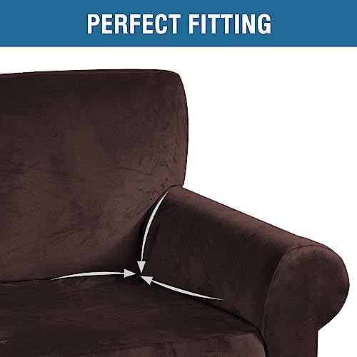 H.VERSAILTEX Stretch Velvet Sofa Covers Large Couch Covers Sofa Slipcovers Furniture Protector Soft with Non Slip Elastic Bottom, Feature Thick Comfy Rich Velour (Extra Wide Sofa 98"-105", Chocolate) - Image 4