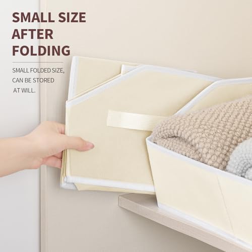 Homsorout Storage Bins for Shelves - Large Trapezoid Closet Shelf Organizer, Fabric Organization Bins with Handles, Storage Baskets for Clothes, Towel, Purse, 4 Pack, Beige - Image 4
