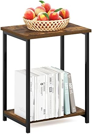 Furinno Simplistic 2-Tier Metal Frame Side Table, Amber Pine by Furinno-FitsYourSpaceFitsYourBudget
