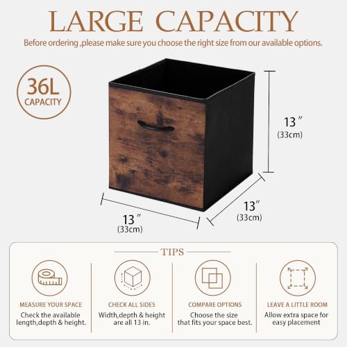 WUIKE 13-Inch Rust Brown Cube Storage Bins, Wood Print Front, 4-Pack - Image 2