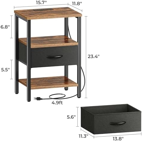 SUPERJARE Nightstand Set of 2 with Charging Station, USB-C Port, End Tables - Image 3