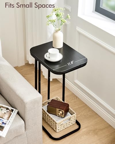 KJGKK C Shaped End Table, 27 Inches High Small Side Table for Sofa and Bed, Couch Table That Slides Under, Tall Tv Tray Table for Living Room, Bedroom, Metal Frame, Ebony Black - Image 5