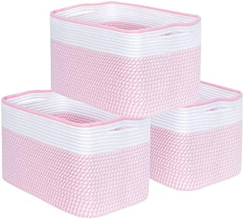 MINTWOOD Design 3-Pack Storage Baskets for Shelves, Decorative Baskets for Organizing, Woven Baskets for Storage, Book Basket, Cube Organizer, Cube Storage Bin Box, Closet Organizers, Light Pink by MINTWOODDesign