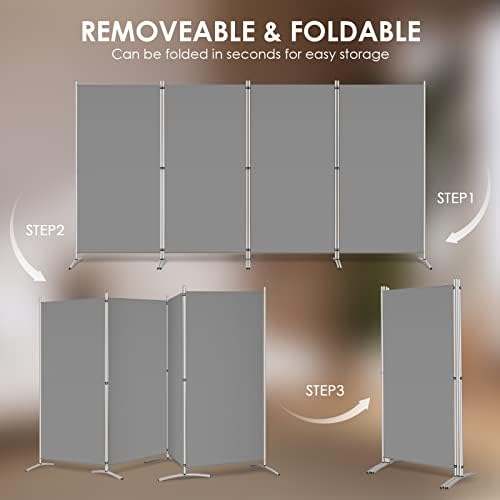 RANTILA 4 Panel Room Divider, 6 Ft Tall Folding Privacy Screen Room Dividers, Freestanding Room Partition Wall Dividers, 136''W x 20''D x 71''H, Grey - Image 5