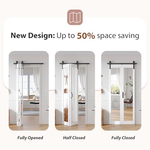FREDBECK Mirrored Bifold Barn Door 36x84 (Double 18x84),White,1 Panels - Image 6