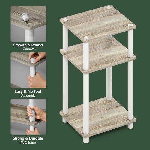 Furinno Turn-N-Tube 3-Tier Toolless Side Table, Compact, Light Oak - Image 5