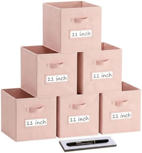 Storage Bins,11 Inch Cube Storage Bin with Labels,6pcs,Pink by Anyoneer