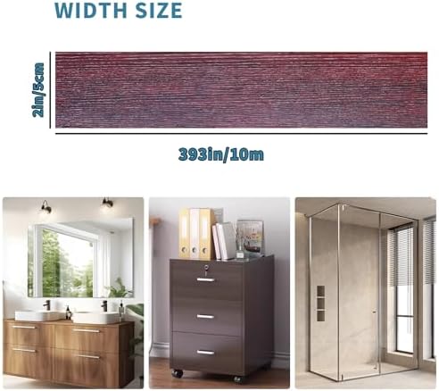 YESUS Dark Grey Wood Grain 3D 10M Wallpaper Frame Removable PVC Waterproof Peel and Stick Wallpaper,Bathroom Frame Sticker Wall Decor (Red, 2" x 393") - Image 2