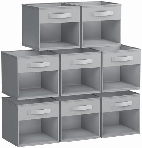 DIMJ Storage Cubes, 8 Pack Cube Organizer Storage Bins, Foldable Storage Cubes with Window, Closet Storage Bins with Handle, 10.6 x 10.6 inch for Clothes, Toys, Books by DiMJ