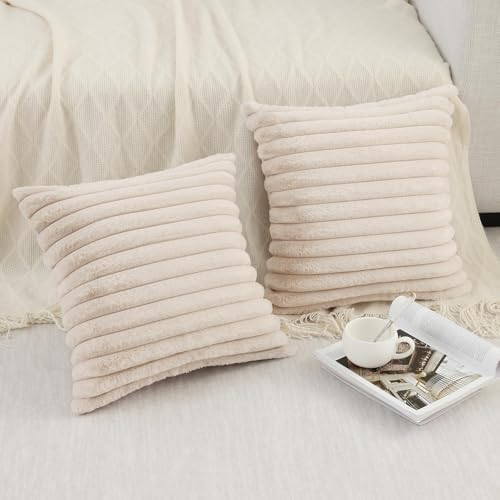 Pallene Faux Fur Decorative Throw Pillow Covers 26x26 Set of 2, Apricot - Image 6