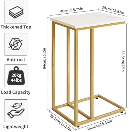 Aibiju Small Side Tables C Shaped, End Table, Small Table Stand for Living Room Bedroom, Little Bedside Table Faux Marble+Gold YD-TM051G - Image 3