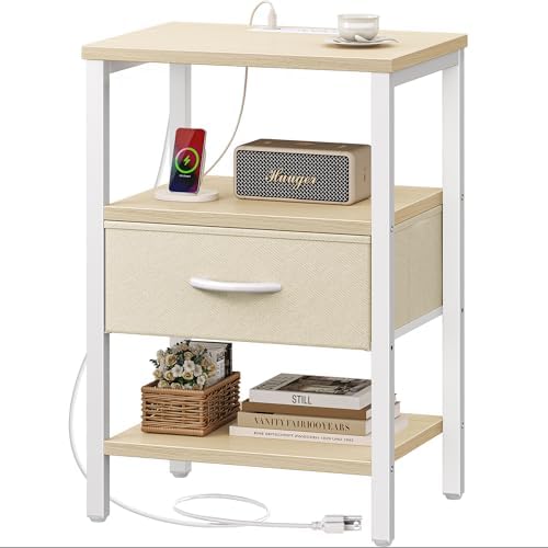 SUPERJARE Nightstand with Charging Station, USB-C Port, Bedside Table by SUPERJARE