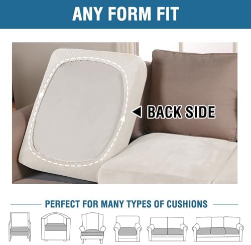 H.VERSAILTEX Velvet Stretch Couch Cushion Cover Plush Cushion Slipcover for Chair Loveseat Sofa Cushion Furniture Protector Seat Cushion Sofa Cover (3 Piece Sofa Cushion Covers, Porcelain White) - Image 6