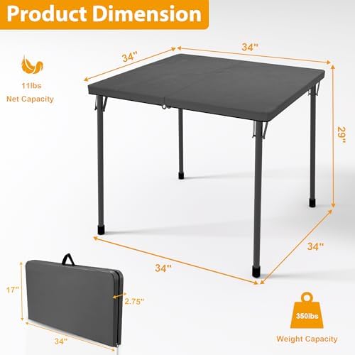 Kasunpul 34" Folding Table, Portable Square Folding Card Table with Collapsible Legs & Carrying Handle, Plastic Tables for Camping,Picnic, Office, Party, Grey - Image 3