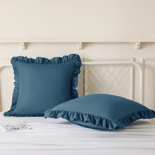 KKJIAF 2 Pack Ruffle Pillow Cases 18x18 Inches, Dark Blue - Image 4
