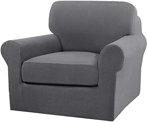 Turquoize 2 Piece Chair Covers Chair Slipcovers for Living Room Armchair Couch Cover Chair Sofa Cover with Individual Cushion Covers Furniture Cover for Chairs Feature Jacquard Fabric (Chair, Gray) by Turquoize