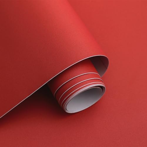 15.7" x 787" Red Wallpaper Red Contact Paper Solid Color Peel and Stick Wallpaper Matte for Cabinets Self Adhesive Wall Paper for Kitchen Countertops Wall by Micpolo