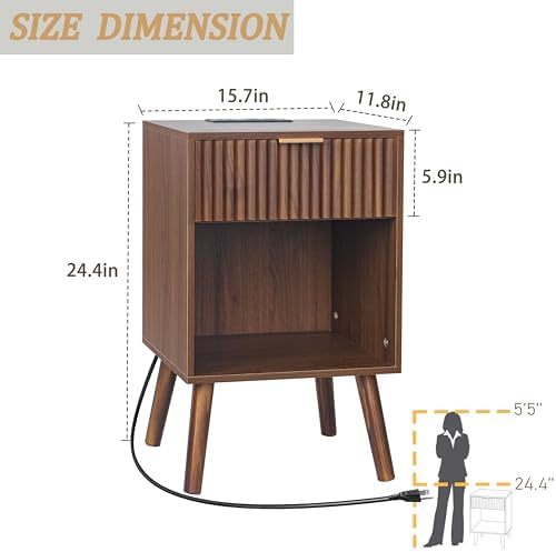 Fultyle Nightstand with Charging Station, Fluted Bedside Table with Storage - Image 3