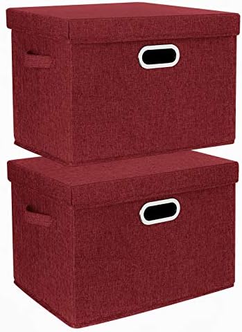 TYEERS Collapsible Storage Bins With Lids, Large Fabric Storage Boxes - 2 Pack - Red Wine by StorageOrganization