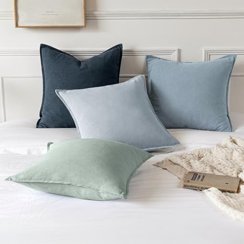 MIULEE Decorative Linen Euro Sham Pillow Covers 24x24 Aqua Green - Image 5