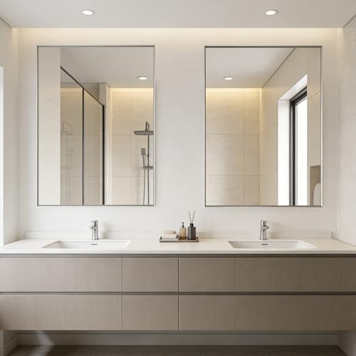 Bathroom Mirror for Wall, 40x30 Inch Framed Vanity Mirror Brushed Nickel - Image 5