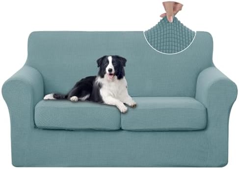 U-NICE HOME 3 Pieces Stretch Loveseat Couch Cover, Light Blue by U-NICEHOME