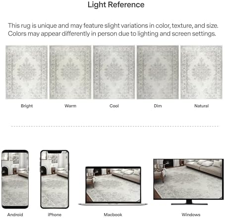 ReaLife Rugs Machine Washable Area Rug - Living Room Bedroom Bathroom Kitchen Entryway Office - Padded Low Pile Stain Resistant Premium - Boho Farmhouse Vintage - Paige - Ivory 5' x 7' - Image 6