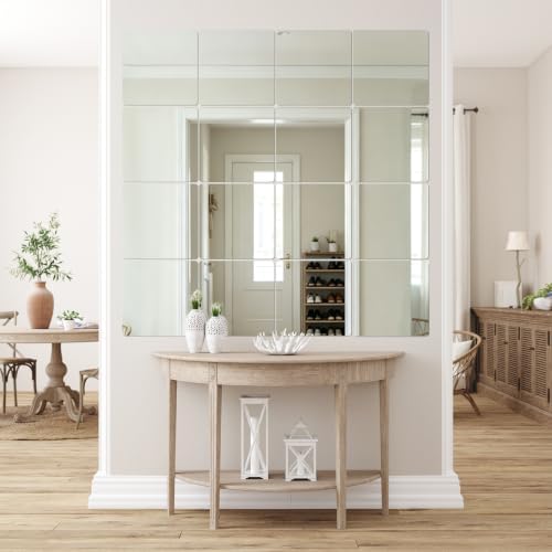 16PCS Square Acrylic Mirror Tiles, Wall Mirror Full Length, Mirror Sheets for Walls Decor, Square Mirror Centerpieces for Tables, Wall Mirror Full Length, for Bathroom Bedroom Home Gym Door (8inch) - Image 7