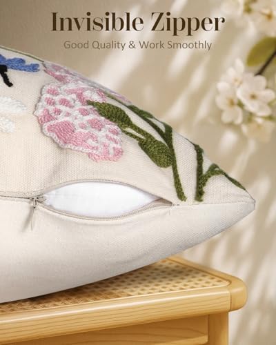 Embroidered Throw Pillow Cover 18x18 Inch, Retro Flower - Image 3