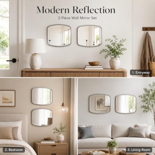 2 Pack Rounded Square Wall Mirror, 10"x12" Metal Framed Decorative Mirror with Real Glass, Aesthetic Curved Edge Vanity Mirror for Bedroom, Living Room, Sliver Wall Decor - Image 7