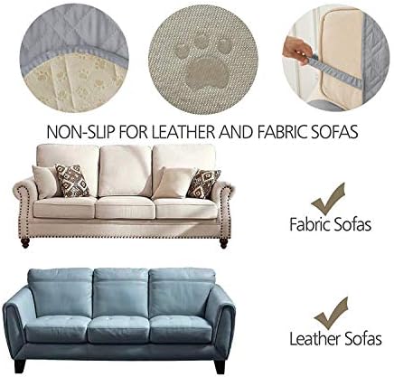 Ameritex Couch Sofa Slipcover 100% Waterproof Nonslip Quilted Furniture Protector Slipcover for Dogs, Children, Pets Sofa Slipcover Machine Washable (Light Grey, 68") - Image 7