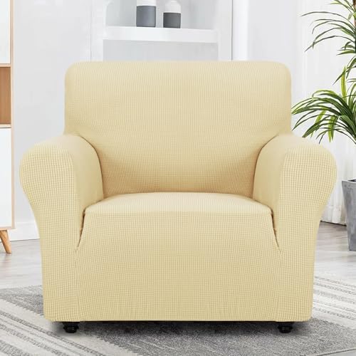 ZNSAYOTX Super Stretch Chair Slipcover Universal Sofa Chair Covers for Living Room Dogs Pet Furniture Protector Spandex Armchair Slipcovers with Anti Slip Foam Sticks (Beige, Chair) - Image 5