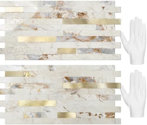 STICKGOO 20 Sheets Peel and Stick Backsplash Tile, Stick on Backsplash for Kitchen and Bathroom, Pandora Marble Look PVC Mixed Metal Gold Self Adhesive Wall Tiles by STICKGOO