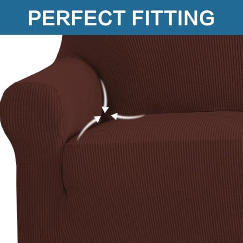 H.VERSAILTEX Stretch Couch Cover Loveseat Covers for 2 Cushion Couch Sofa Slipcover for Love Seat 1 Piece with Elastic Bottom, Checked Jacquard Fabric(Loveseat 58"-70" Wide, Burnt Brick) - Image 5
