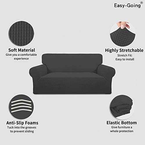 Easy-Going Stretch Oversized Loveseat Couch Covers Washable Dark Gray - Image 3