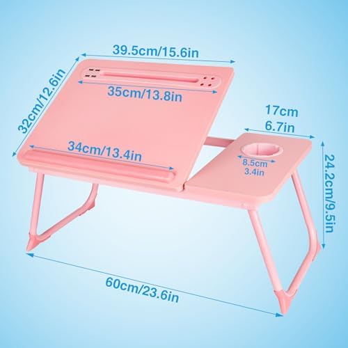 Laptop Bed Desk, Adjustable Lap Desk, Small Laptop Table with USB Charge Port, Desktop Card &Pen Slot, Cup Holder, Foldable Bed Tray Table for Couch Sofa Chair Floor Eating Working - Image 2