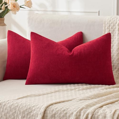 MIULEE Red Chenille Couch Lumbar Throw Pillow Covers, 12x20 by MIULEE