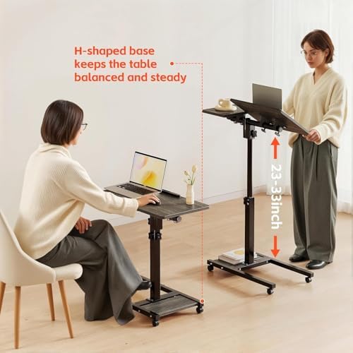 Laptop Desk Stand for Bed Portable Desk Overbed Bedside Mobile Laptop Table Rolling Foldable Table Adjustable Height with Locked Wheels & Mouse Pad for Office Sofa (Dekuwood Black) - Image 6