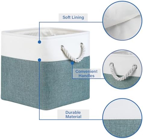 Temary 12 Inch Cube Storage Baskets 4 Pack Fabric Storage Bin for Organizing, Shelf Baskets for Home Office Closet, Collapsible Cube Storage Bins (White&Dark Green) - Image 3