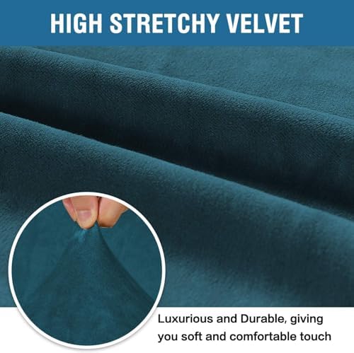 H.VERSAILTEX Stretch Velvet Sofa Covers for 3 Cushion Couch Covers Furniture Protector Soft with Non Slip Elastic Bottom, Crafted from Thick Comfy Rich Velour (Large Sofa 90"-97", Deep Teal) - Image 3