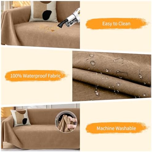 Deep Dream Waterproof Couch Covers for 3 Cushion Couch, Cat-Scratch Resistant Sofa Cover, Pet Friendly Anti Slip Sofa Slipcovers Furniture Protector Washable Sofa Covers, 91" x 118", Brown - Image 3