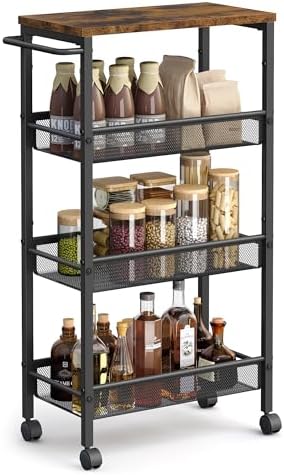 VASAGLE 4-Tier Slim Rolling Storage cart with Wheels, 8.7 Inches, Metal by Unknown