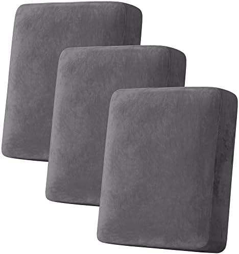 H.VERSAILTEX Velvet Stretch Couch Cushion Cover Plush Cushion Slipcover for Chair Loveseat Sofa Cushion Furniture Protector Seat Cushion Sofa Cover (3 Piece Sofa Cushion Covers, Grey) by HVERSAILTEX