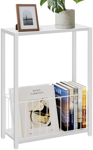 Homleke Narrow Side Table with Magazine Holder, Skinny End Table by Homleke