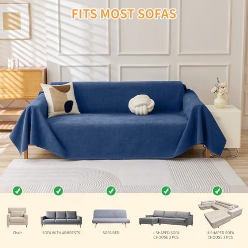 Deep Dream Cat-Scratch Resistant Couch Cover, Waterproof Sofa Cover for 3 Cushion Couch Washable, Pet Friendly Couch Protectors Anti Slip Thickened Love Seat Slipcovers for Dogs Pets,91" x 134",Blue - Image 6