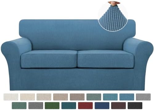 Turquoize 3 Piece Sofa Covers for 2 Cushion Couch Sofa Slipcover Soft Couch Cover for Dogs-Washable Sofa Furniture Covers with 2 Individual Cushion Covers, Thick Fabric (2 Cushion Sofa, Dusty Blue) by Turquoize