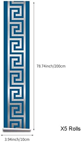 funlife Greece Pattern Peel and Stick Wall Border Stickers, Self Adhesive Skirting Wall Waist Line Decal for Bathroom Wall Vanity Mirror, 78.74"X3.93" Brushed Blue 5 Rolls - Image 4